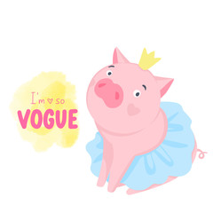 Cute vector pig. Cartoon illustration with funny animal.