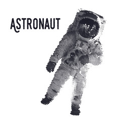 astronaut black and white illustration in engraved style