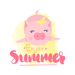 Cute vector pig. Cartoon illustration with funny animal