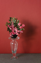 Beautiful bouquet of pink flowers in a vase