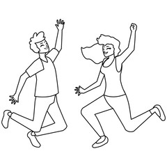 happy young couple celebrating characters