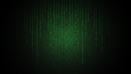 Vector binary code green background. Big data and programming hacking, deep decryption and encryption, computer streaming numbers 1,0. Coding or Hacker concept.