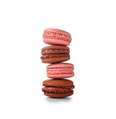 Tasty macarons on white background