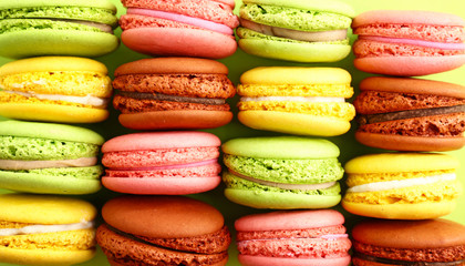 Different tasty macarons, closeup view