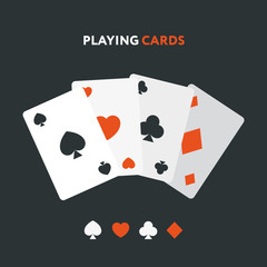 Playing Card Suits. Spades, Hearts, Diamonds, Clubs. Poker Blackjack Gambling. Vector Flat Illustration. 