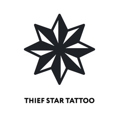 Eight Pointer Star. Thief Prison Tattoo. Compass Rose Vector Flat Line Stroke Icon.