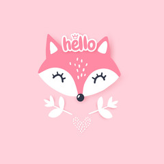Cute little fox. Vector animal illustration. Hand drawn cartoon fox.