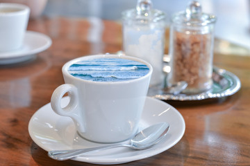 Sea in a coffee cup (Dream of vacation concept)