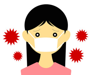 マスクをつけた女性と危険なウイルス