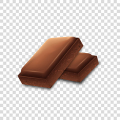 Chocolate pieces on transparent background, vector illustration