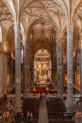 Fototapeta na wymiar Lisbon, Portugal. Church of the Jeronimos Monastery or Abbey aka Santa Maria de Belem monastery. UNESCO World Heritage. Manuelino or Manueline
