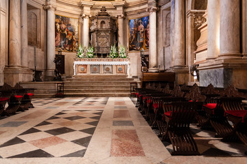 Lisbon, Portugal. Mannerist Main Chapel or Capela-Mor, Altar, Retable or Altarpiece and Tabernacle at Jeronimos Monastery or Abbey aka Santa Maria de Belem. UNESCO World Heritage Site.