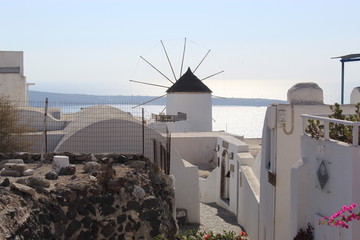 windmills in santorini island greece