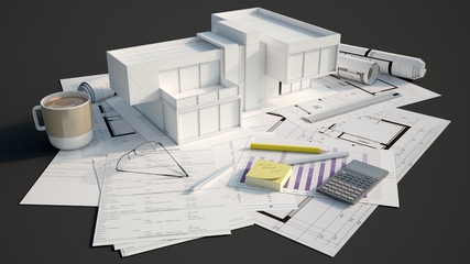 White modern house project mockup on black background