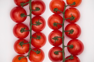 Ripe Fresh Cherry Tomatoes on Branch Isolated on White Background