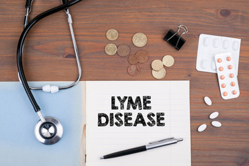 lyme disease. Doctor's desk with notebook