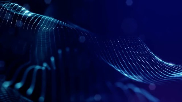 glow particles form sci-fi cosmic background. looped 3d animation. Blue curved lines ver 7
