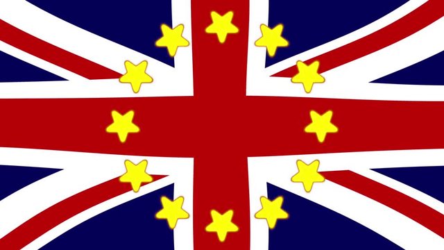 UK BREXIT and expanding European Union stars on animated Union Jack flag