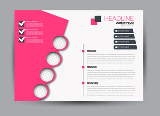 Landscape wide flyer template. Billboard banner abstract background design. Business, education, presentation, advertisement concept. Pink color. Vector illustration.