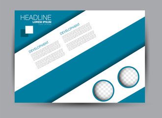 Landscape wide flyer template. Billboard banner abstract background design. Business, education, presentation, advertisement concept. Blue color. Vector illustration.