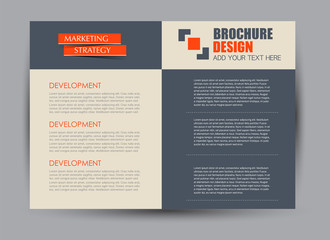 Landscape wide flyer template. Billboard banner abstract background design. Business, education, presentation, advertisement concept. Grey and orange color. Vector illustration.