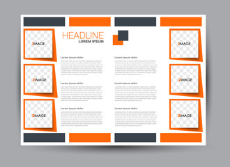 Landscape wide flyer template. Billboard banner abstract background design. Business, education, presentation, advertisement concept. Orange and grey color. Vector illustration.