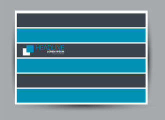 Landscape wide flyer template. Billboard banner abstract background design. Business, education, presentation, advertisement concept. Blue and grey color. Vector illustration.