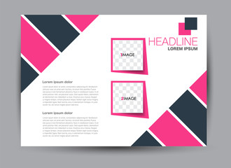 Landscape wide flyer template. Billboard banner abstract background design. Business, education, presentation, advertisement concept. Pink and grey color. Vector illustration.