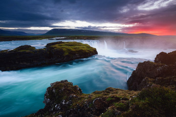 Powerful Godafoss waterfall. Location Skjalfandafljot river, Iceland, Europe.