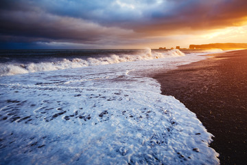 Attractive view of Reynisfjara beach. Location cape Dyrholaey, Iceland, Europe.