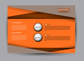 Landscape wide flyer template. Billboard banner abstract background design. Business, education, presentation, advertisement concept. Orange color. Vector illustration.