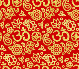 Seamless pattern with golden paint OM meditation ornamentv