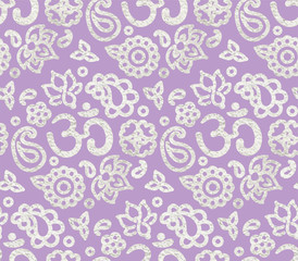 Seamless pattern with silver paint OM meditation ornament