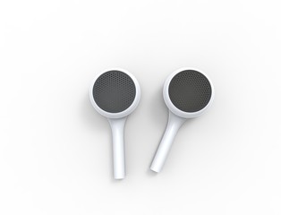 3D rendering of wireless bluetooth ear phones isolated in white background.