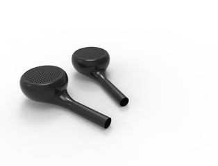 3D rendering of wireless bluetooth ear phones isolated in white background.