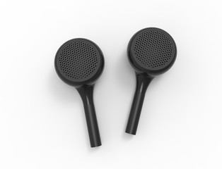 3D rendering of wireless bluetooth ear phones isolated in white background.