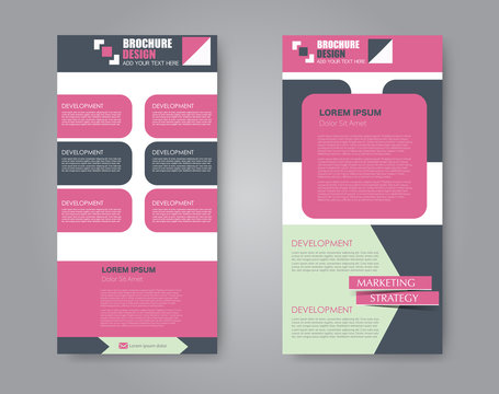 Flyer template. Vectical banner design. Modern abstract two side narrow brochure background. Vector illustration. Pink and grey color.