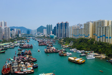  Aerial view of Hong Kong typhoon shelter in aberdeen