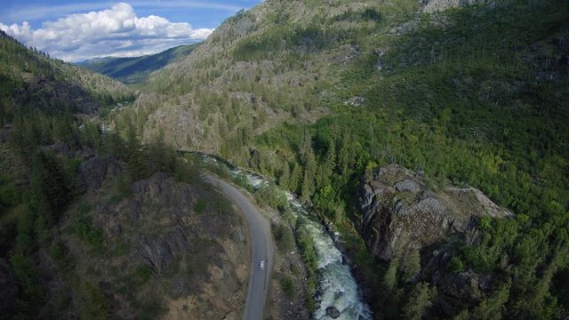 Aerial Over Icicle River Road to Leavenworth with Nature Activities