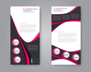 Flyer template. Vectical banner design. Modern abstract two side narrow brochure background. Vector illustration. Black and pink color.