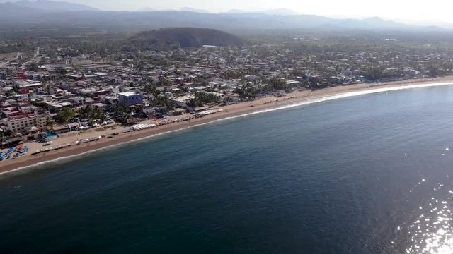 Landscape above the shore of the beach from an aerial view