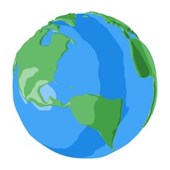 Planet Earth in cartoon style with North and South America on foreground