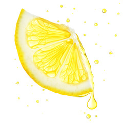 fresh slice of lemon juice on an isolated white background