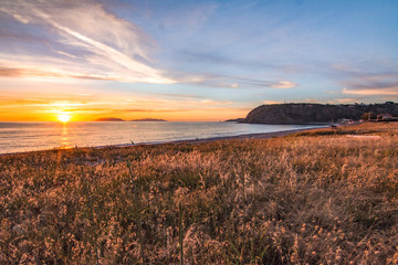 Beautiful colors at sunset orange sea horizon colorful sky amazing beach travel destination sicily