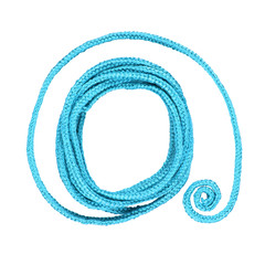 Skein of blue silk cord on an isolated white background