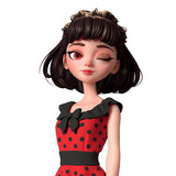 Close Up Side Portrait Of 3d Cartoon Character Woman Standing With