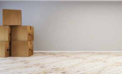 Interior with boxes of things. Moving a young family to a new home.