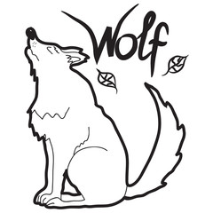 Cartoon doodle illustration of cute howling wolf for coloring book, t-shirt print design, greeting card