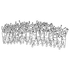 Naklejka premium sport people standing together with fist gesture vector illustration sketch doodle hand drawn with black lines isolated on white background. Teamwork or family concept.