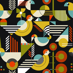 Bauhaus style birds pattern